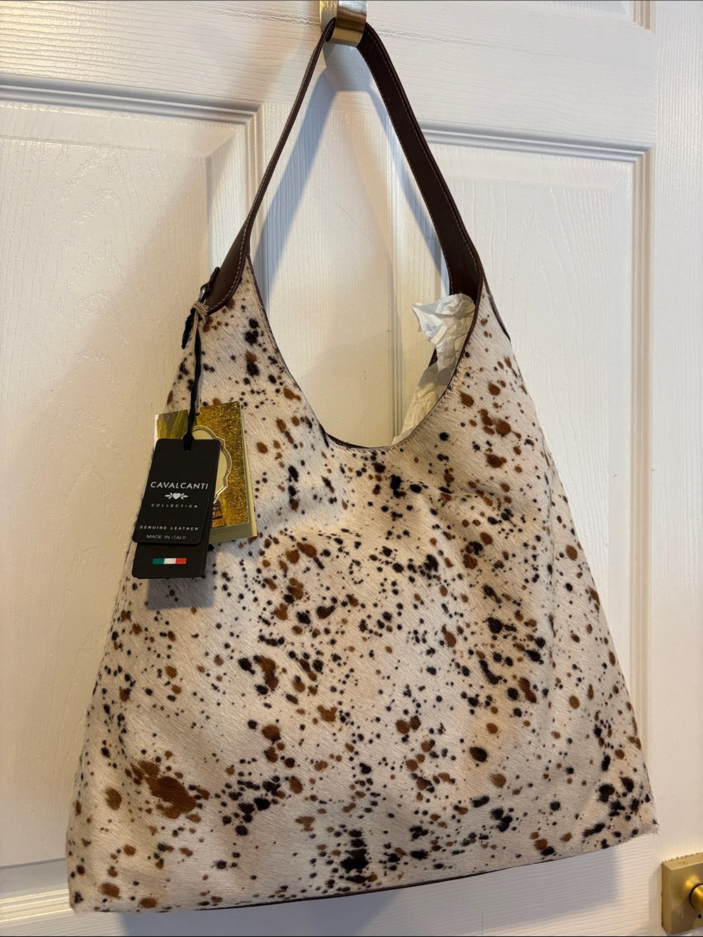 BNWT CAVALCANTI Cowhide Brown Black Speckle Shoulder Bag Genuine Italian Leather